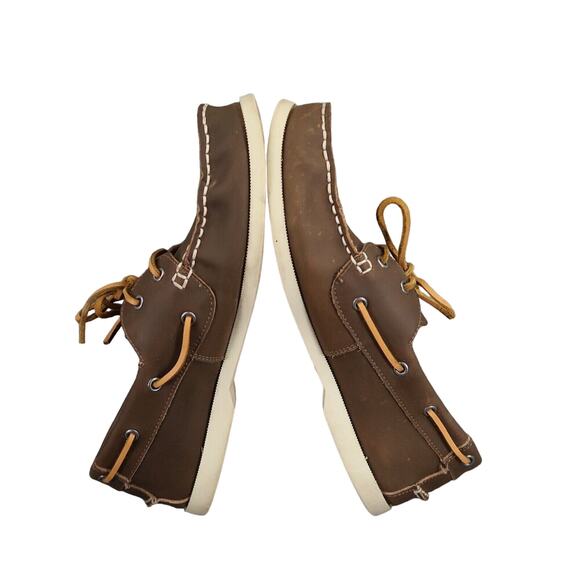 J Crew Shoes Mens 11 Casual Boat Deck Loafer Moc Toe Classic Brown Preppy 2 Eye - Picture 8 of 10